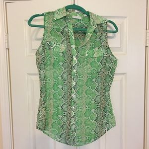 New York & Company green snake skin blouse